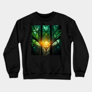 Stained Glass Green Forest Window Glowing Crewneck Sweatshirt